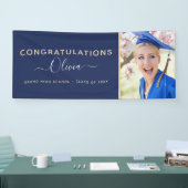 2022 Afstuderen Navy Blue Gold High School College Spandoek (Beurs)