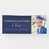 2022 Afstuderen Navy Blue Gold High School College Spandoek (Horizontaal)