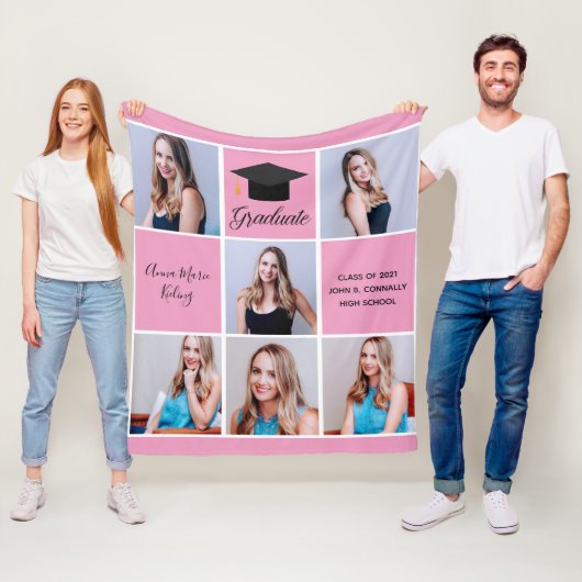 2022 Afstuderen Senior Portret Foto Collage Pink Fleece Deken (In situ)