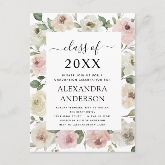 2022 Afstuderen Stof Roos Roze Afstuderen Floral Briefkaart (Voorkant)