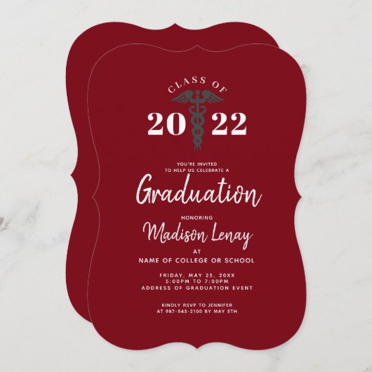 2022 Afstuderen van de Burgundy Medical Nursing Sc Kaart (Voorkant / Achterkant)