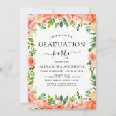 2022 Afstuderen van Koraal Peach Floral Greenery Kaart (Voorkant)