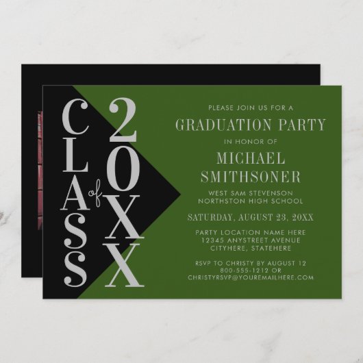 2022 Afstuderen zwarte groene, moderne bewerkbare  Kaart (Voorkant / Achterkant)