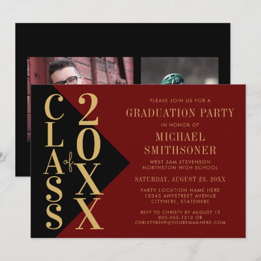 2022 Afstuderen zwarte rode, moderne bewerkbare kl Kaart (Voorkant / Achterkant)