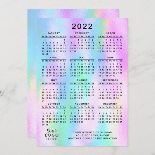 2022 Agenda, volledig jaar Faux-holografisch Programmakaart (Voorkant / Achterkant)