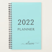 2022 Aqua Blauw Turkoois Vrouwelijk Script Monogra Planner (Voorkant)