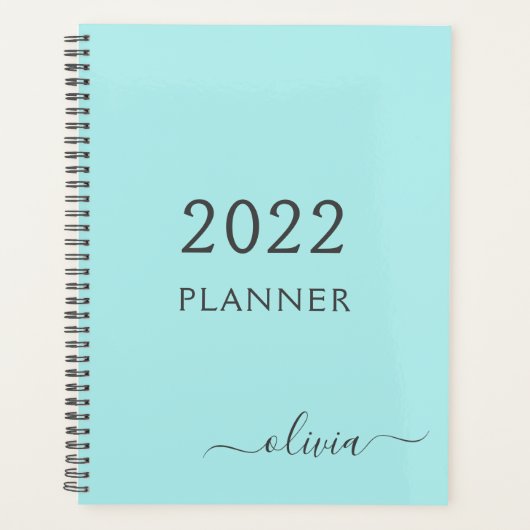 2022 Aqua Blauw Turquoise Meisjesachtig Script Mon Planner (Voorkant)