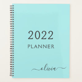 2022 Aqua Blauwe Teal Meisjesachtige Script Monogr Planner