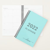 2022 Aqua Blue Turquoise Meisjesachtig Script Mono Planner (Display)