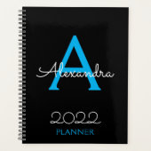 2022 Blauw Zwart Monogram Elegant Planner (Voorkant)