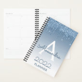 2022 Blauwe Glitterdruppels Glans Monogram Planner (Display)