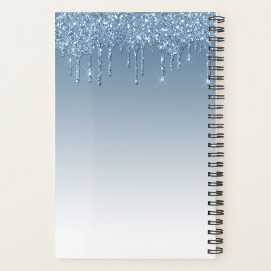 2022 Blauwe Glitterdruppels Glans Monogram Planner (Achterkant)