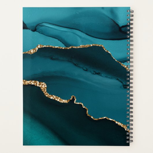 2022 Blauwgroen Aqua Blue Gold Agate Geode Script Planner (Achterkant)