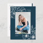 2022 Blue Floral Greenery Elegant Photo Afstudeerd Aankondigingskaart (Voorkant / Achterkant)