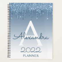 2022 Blue Glitter Drips Sparkle Monogram
