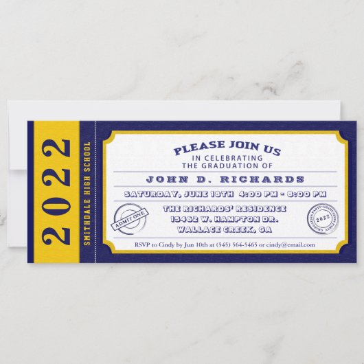 2022 Blue Gold Ticket Graduation Party (Uitnodigin Kaart (Voorkant)