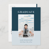 2022 Blue Modern Simple Typography Photo Afstudeer Aankondigingskaart (Voorkant / Achterkant)