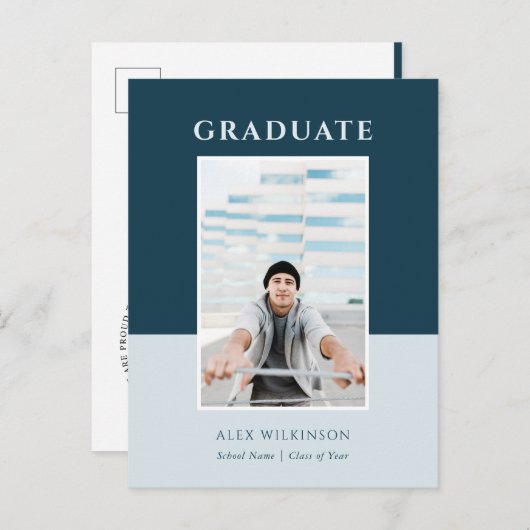 2022 Blue Modern Simple Typography Photo Afstudeer Aankondigingskaart (Voorkant / Achterkant)
