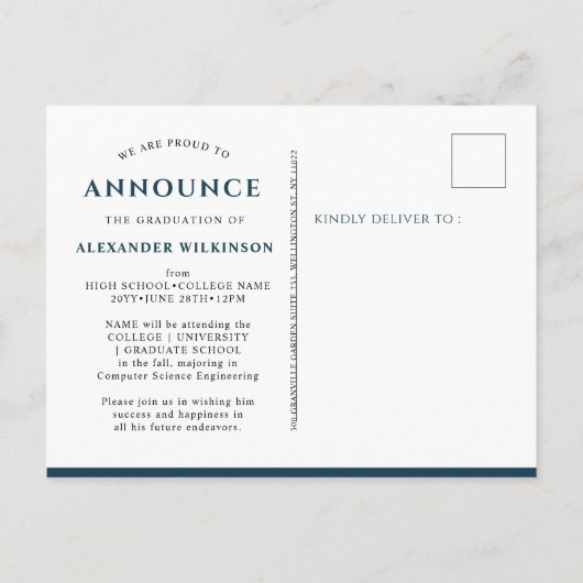 2022 Blue Modern Simple Typography Photo Afstudeer Aankondigingskaart (Achterkant)