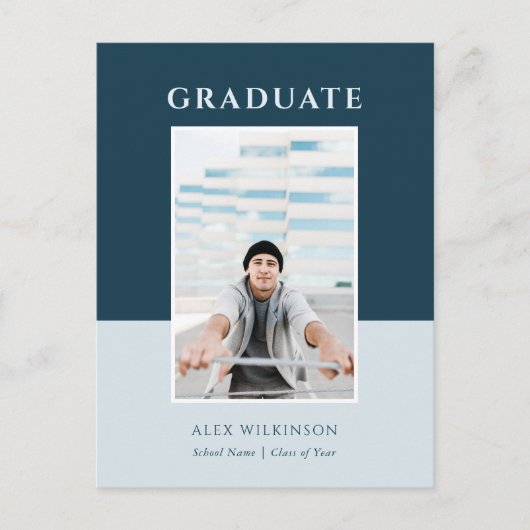 2022 Blue Modern Simple Typography Photo Afstudeer Aankondigingskaart (Voorkant)