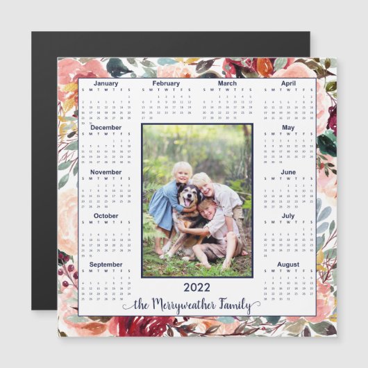 2022 Blush Floral Photo Magnetic Calendar (Voorkant / Achterkant)