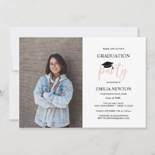 2022 Blush White Photo Graduation Party Kaart