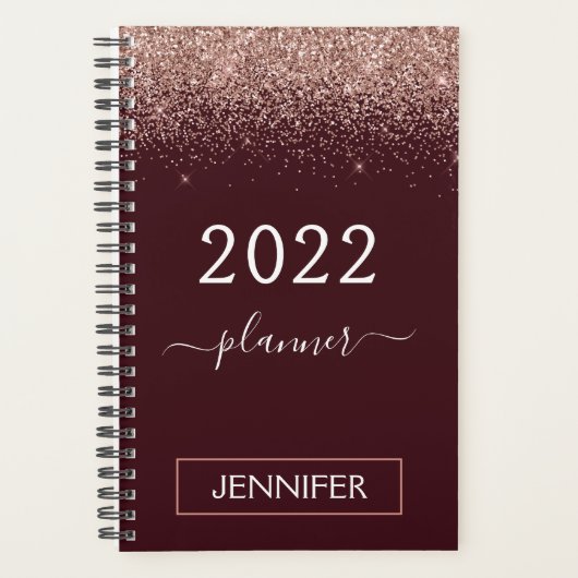 2022 Bourgondië Blush Roze Goud Glitter Planner (Voorkant)