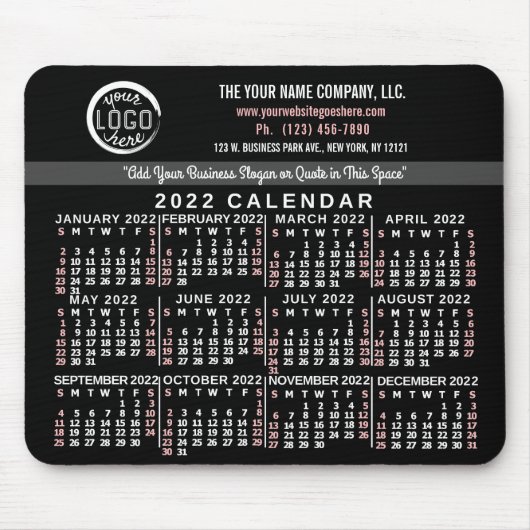 2022 Calendar Custom Business Logo Name Black Red Muismat (Voorkant)