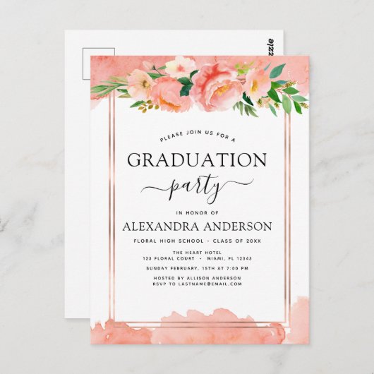 2022 Coraal Peach Afstuderen Geometrische uitnodig Briefkaart (Voorkant / Achterkant)