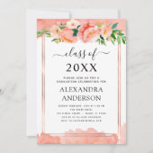2022 Coraal Peach Afstuderen Geometrische uitnodig Kaart (Voorkant)