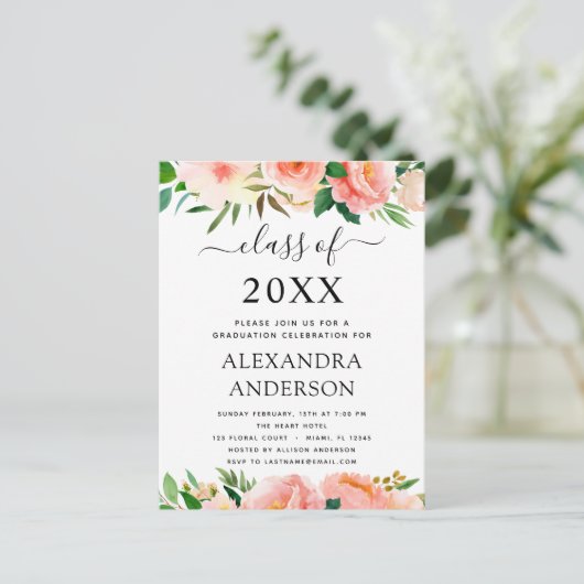 2022 Coral Peach Afstuderen Afstuderen uitnodiging (Staand voorkant)