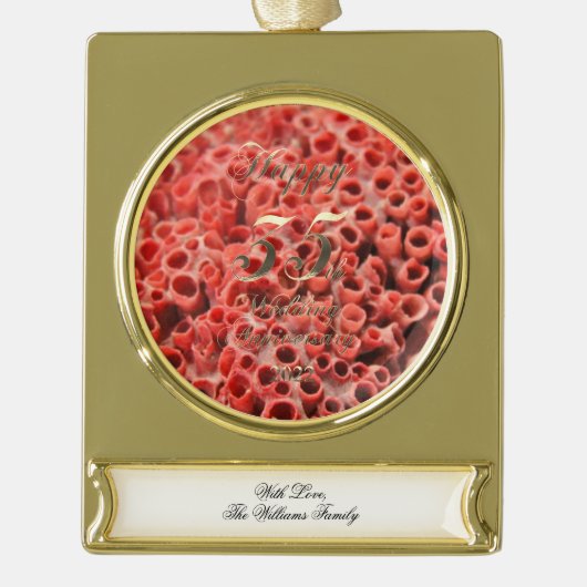 2022 Coral Wedding 35th Jubileum Verguld Banner Ornament (Voorkant)
