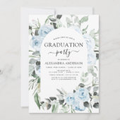 2022 Dusty Blue Afstuderen Floral Greenery Invitat Kaart (Voorkant)