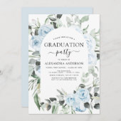 2022 Dusty Blue Afstuderen Floral Greenery Invitat Kaart (Voorkant / Achterkant)