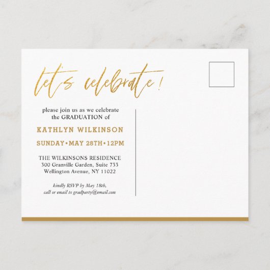 2022 Elegant Gold Black Script-Afstuderen voor fot Uitnodiging Briefkaart (Achterkant)