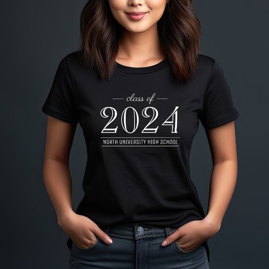 2022 Elegant zwart-wit, aangepast Afstuderen T-shirt