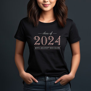 2022 Elegante Roze Goud Zwarte Op Maat Gemaakte Af T-shirt