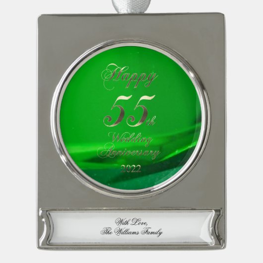 2022 Emerald Wedding 55th Jubileum Verzilverd Banner Ornament (Voorkant)