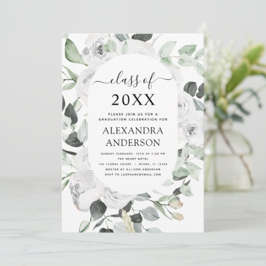 2022 Eucalyptus Afstuderen Floral Rozen Greenery Kaart (Staand voorkant)