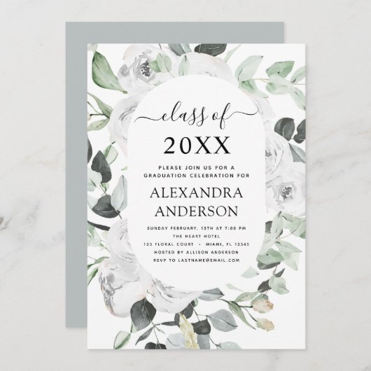 2022 Eucalyptus Afstuderen Floral Rozen Greenery Kaart (Voorkant / Achterkant)