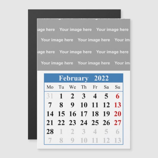 2022 Februari kalender Magnetische kaart (Voorkant / Achterkant)