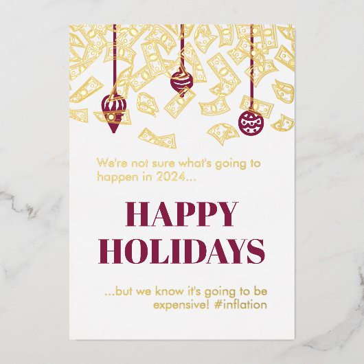 2022 Funny Raining Cash Inflation kerstGold Folie Feestdagenkaart (Voorkant)