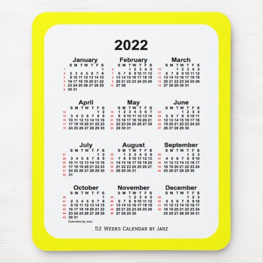 2022 Geel Twee Toon 52 Week Agenda van Janz Muismat (Voorkant)