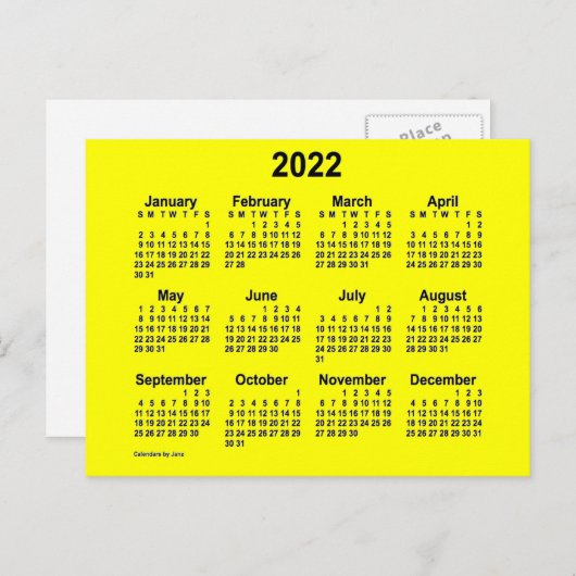 2022 Gele Mini Kalender van Janz Briefkaart (Voorkant / Achterkant)