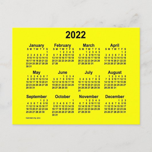2022 Gele Mini Kalender van Janz Briefkaart (Voorkant)