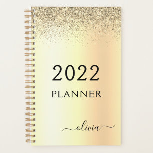 2022 Glitterende Gouden Metalen Monogram Glam Naam Planner