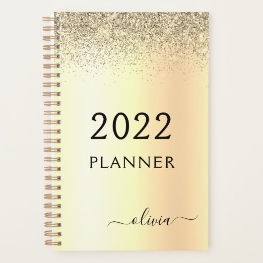 2022 Glitterende Gouden Metalen Monogram Glam Naam Planner (Voorkant)