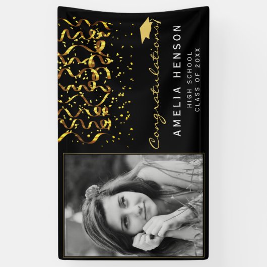 2022 Gold Black Confetti Afstuderen Foto Spandoek (Verticaal)