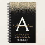 2022 Gold Black Glitter Monogram Modern Luxury Planner<br><div class="desc">2022 Gold en Black Sparkle Glitter Monogram Name and Initiaal Spiral Notitieboek. Dit maakt de perfecte liefhebbende 16 verjaardag,  bruiloft,  vrijgezellenfeest,  verjaardagsdag,  baby shower of vrijgezellenfeest voor iemand die van luxe glam en stijl houdt.</div>