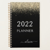 2022 Gold Black Glitter Sparkle Glam Monogram Planner (Voorkant)